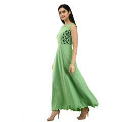 Mayawye Women's Crepe Solid Sleeveless Full Length Gown(Green)