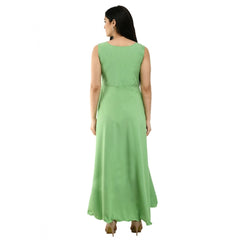 Mayawye Women's Crepe Solid Sleeveless Full Length Gown(Green)
