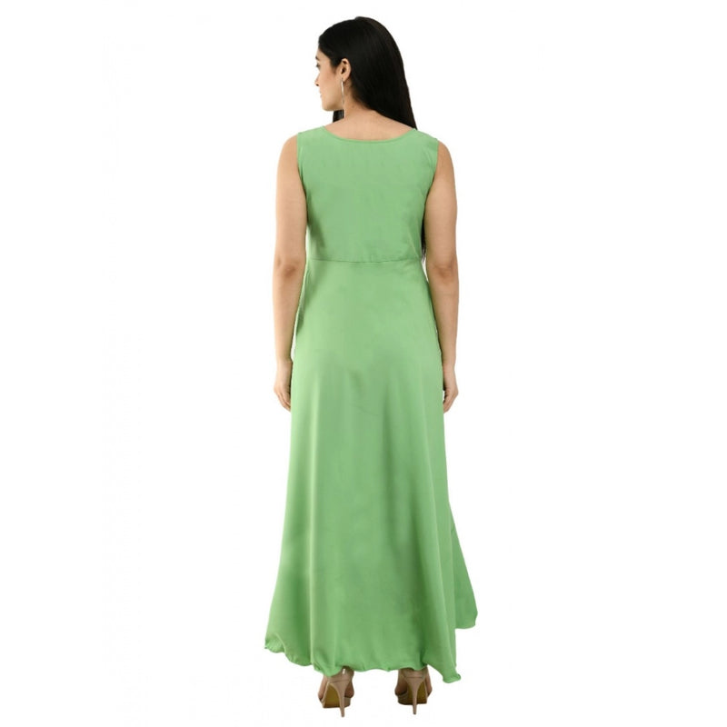 Mayawye Women's Crepe Solid Sleeveless Full Length Gown(Green)