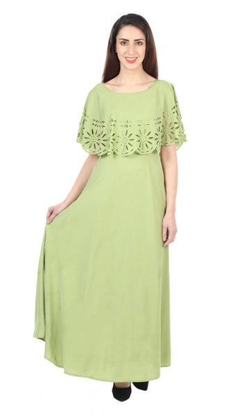 Mayawye Women's Crepe Solid Sleeveless Full Length Gown(Light Green)