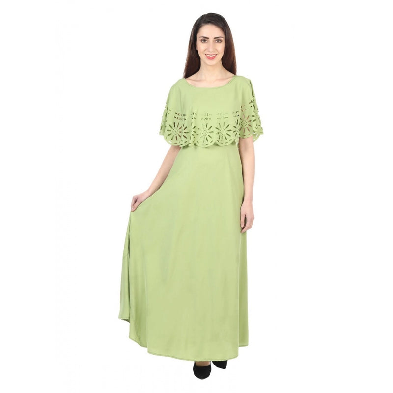 Mayawye Women's Crepe Solid Sleeveless Full Length Gown(Light Green)