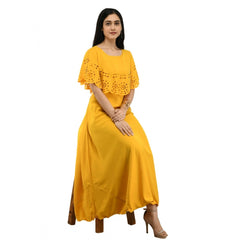 Mayawye Women's Crepe Solid Sleeveless Full Length Gown(Yellow)