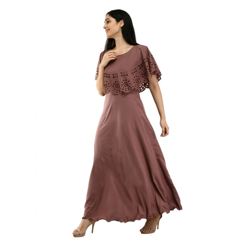 Mayawye Women's Crepe Solid Sleeveless Full Length Gown(Brown)