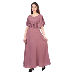 Mayawye Women's Crepe Solid Sleeveless Full Length Gown(Light Brown)