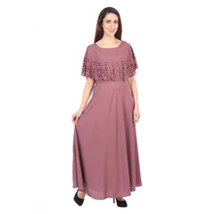 Mayawye Women's Crepe Solid Sleeveless Full Length Gown(Light Brown)