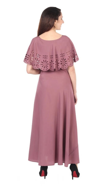 Mayawye Women's Crepe Solid Sleeveless Full Length Gown(Light Brown)