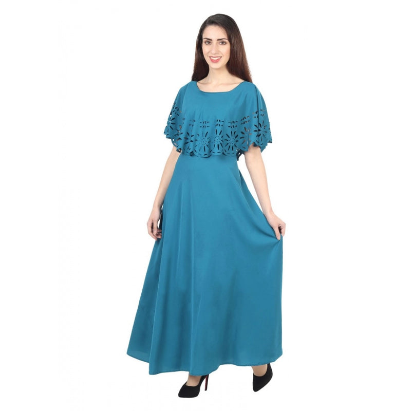 Mayawye Women's Crepe Solid Sleeveless Full Length Gown(Light Blue)