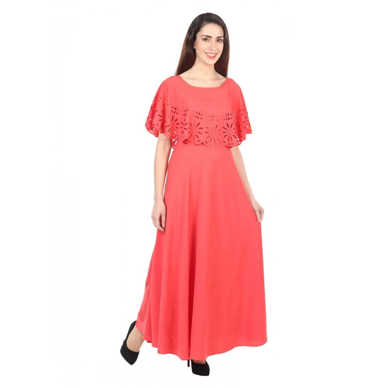 Mayawye Women's Crepe Solid Sleeveless Full Length Gown(Red)