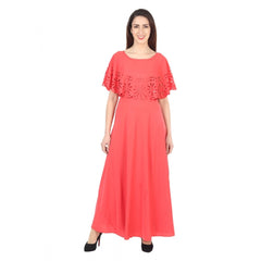 Mayawye Women's Crepe Solid Sleeveless Full Length Gown(Red)