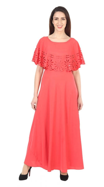 Mayawye Women's Crepe Solid Sleeveless Full Length Gown(Red)