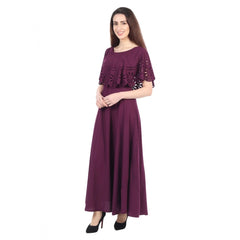 Mayawye Women's Crepe Solid Sleeveless Full Length Gown(Maroon)