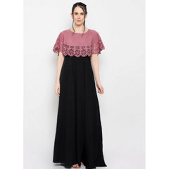 Mayawye Women's Crepe Solid Sleeveless Full Length Gown(Peach Black)