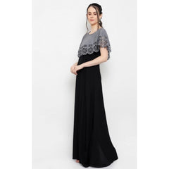 Mayawye Women's Crepe Solid Sleeveless Full Length Gown(Grey Black)