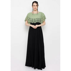 Mayawye Women's Crepe Solid Sleeveless Full Length Gown(Green Black)