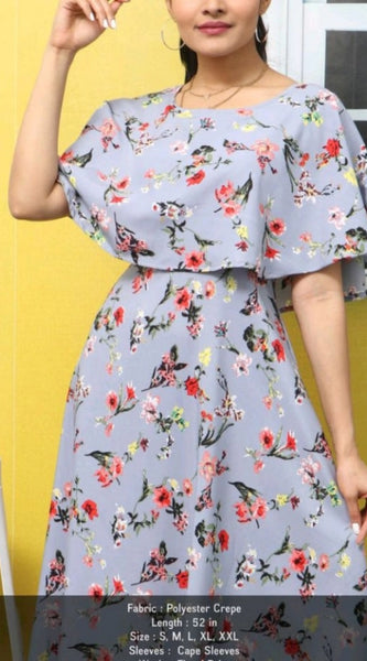 Mayawye Women's Crepe Floral Half Sleeves Full Length Gown(Light Grey)