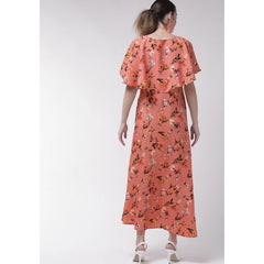 Mayawye Women's Crepe Floral Half Sleeves Full Length Gown(Orange)