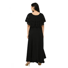 Mayawye Women's Crepe Solid Sleeveless Full Length Gown(Black)