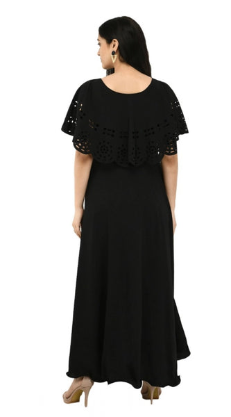 Mayawye Women's Crepe Solid Sleeveless Full Length Gown(Black)