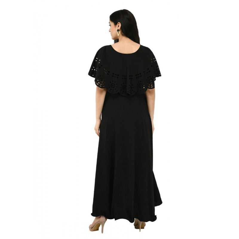 Mayawye Women's Crepe Solid Sleeveless Full Length Gown(Black)