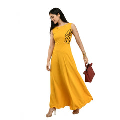 Mayawye Women's Crepe Solid Sleeveless Full Length Gown(Yellow)