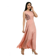 Mayawye Women's Crepe Solid Sleeveless Full Length Gown(Light Peach)