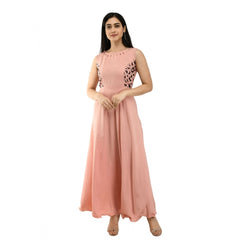 Mayawye Women's Crepe Solid Sleeveless Full Length Gown(Light Peach)