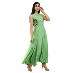Mayawye Women's Crepe Solid Sleeveless Full Length Gown(Green)
