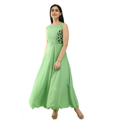 Mayawye Women's Crepe Solid Sleeveless Full Length Gown(Green)