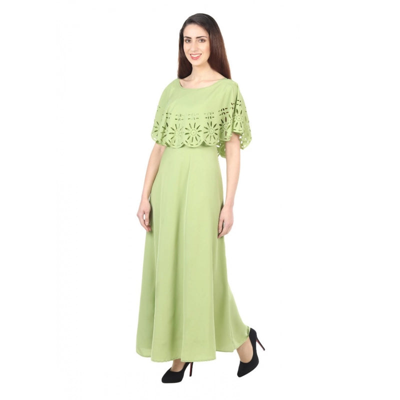 Mayawye Women's Crepe Solid Sleeveless Full Length Gown(Light Green)