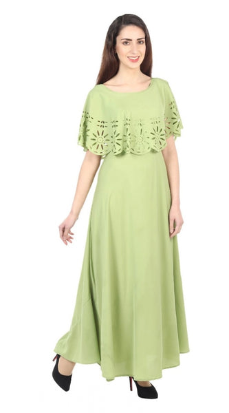 Mayawye Women's Crepe Solid Sleeveless Full Length Gown(Light Green)