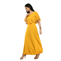 Mayawye Women's Crepe Solid Sleeveless Full Length Gown(Yellow)
