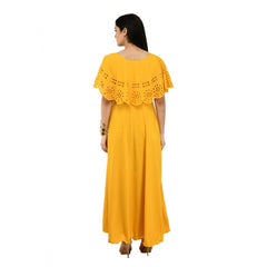 Mayawye Women's Crepe Solid Sleeveless Full Length Gown(Yellow)