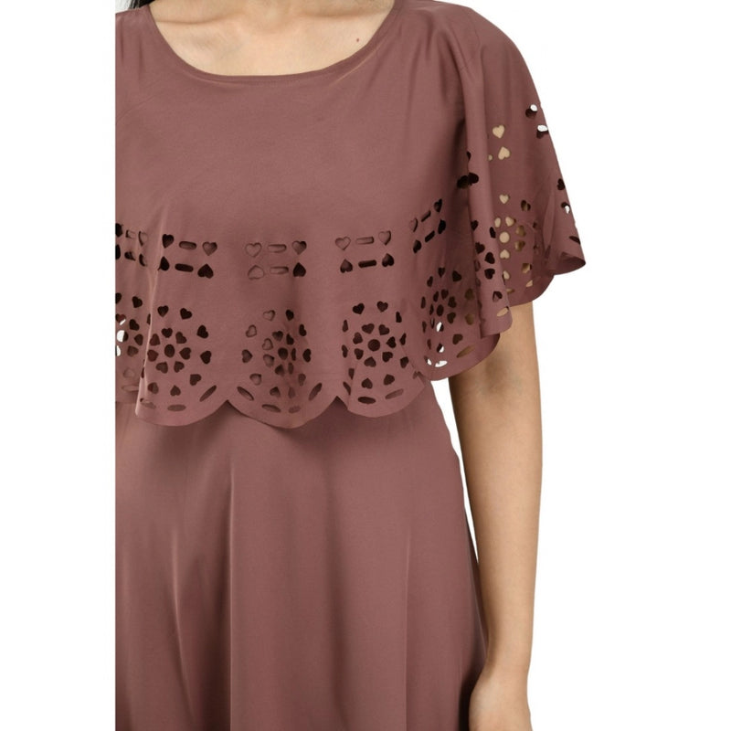 Mayawye Women's Crepe Solid Sleeveless Full Length Gown(Brown)