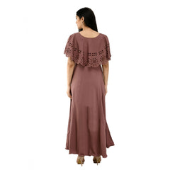 Mayawye Women's Crepe Solid Sleeveless Full Length Gown(Brown)