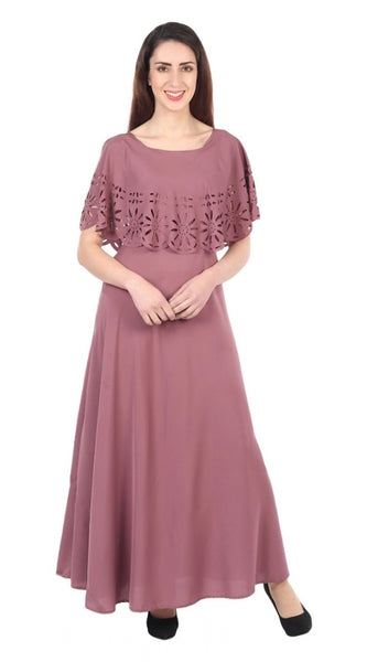 Mayawye Women's Crepe Solid Sleeveless Full Length Gown(Light Brown)