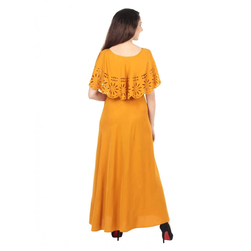 Mayawye Women's Crepe Solid Sleeveless Full Length Gown(Yellow)
