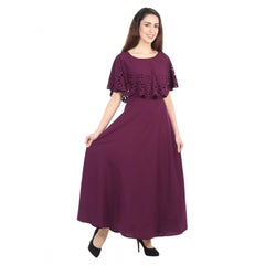 Mayawye Women's Crepe Solid Sleeveless Full Length Gown(Maroon)