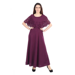 Mayawye Women's Crepe Solid Sleeveless Full Length Gown(Maroon)
