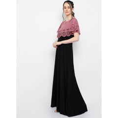 Mayawye Women's Crepe Solid Sleeveless Full Length Gown(Peach Black)