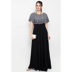 Mayawye Women's Crepe Solid Sleeveless Full Length Gown(Grey Black)