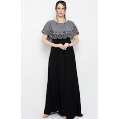 Mayawye Women's Crepe Solid Sleeveless Full Length Gown(Grey Black)