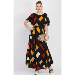 Mayawye Women's Crepe Printed Half Sleeves Full Length Gown(Multi)