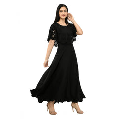 Mayawye Women's Crepe Solid Sleeveless Full Length Gown(Black)