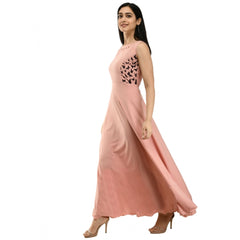 Mayawye Women's Crepe Solid Sleeveless Full Length Gown(Light Peach)