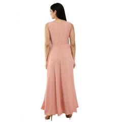 Mayawye Women's Crepe Solid Sleeveless Full Length Gown(Light Peach)