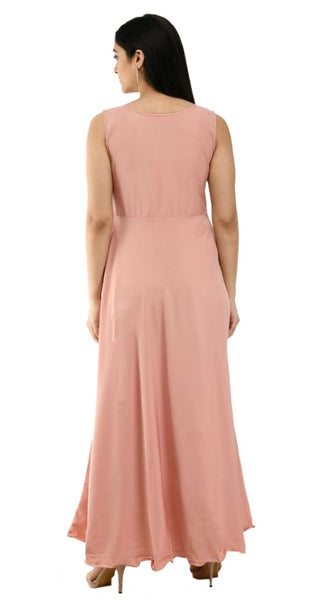 Mayawye Women's Crepe Solid Sleeveless Full Length Gown(Light Peach)