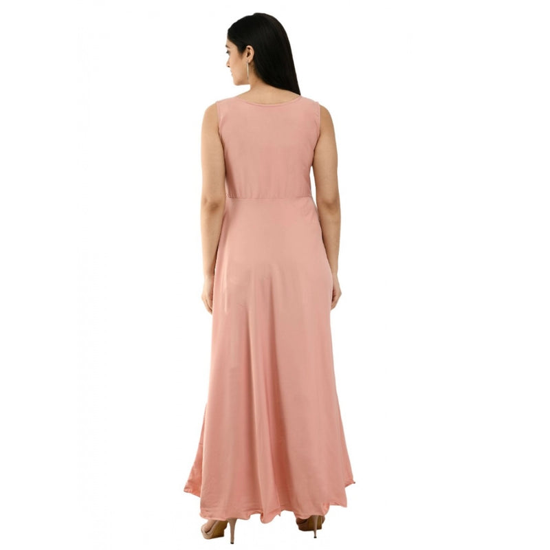 Mayawye Women's Crepe Solid Sleeveless Full Length Gown(Light Peach)