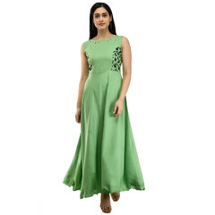 Mayawye Women's Crepe Solid Sleeveless Full Length Gown(Green)