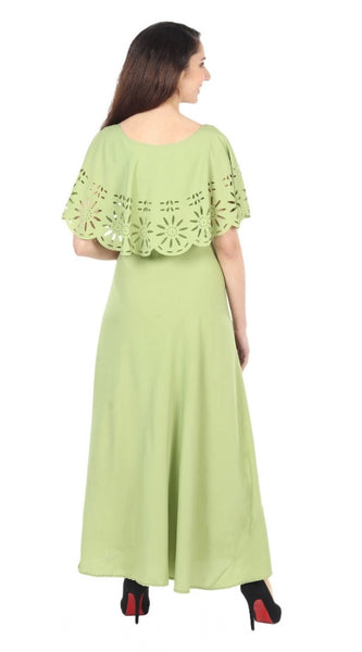 Mayawye Women's Crepe Solid Sleeveless Full Length Gown(Light Green)