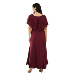 Mayawye Women's Crepe Solid Sleeveless Full Length Gown(Wine)